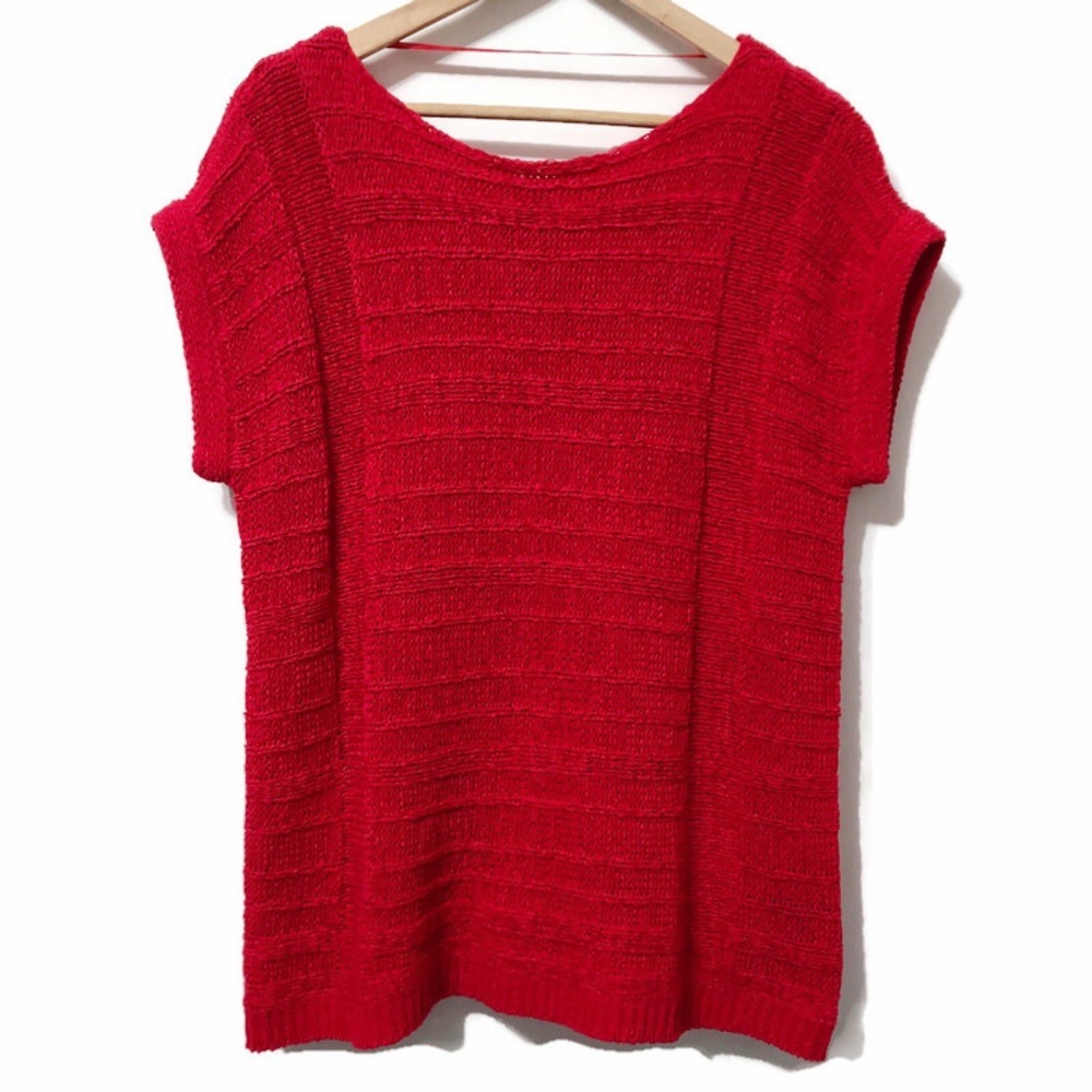 CUPIO Soft Textured Knit Sweater Short Sleeves, LG